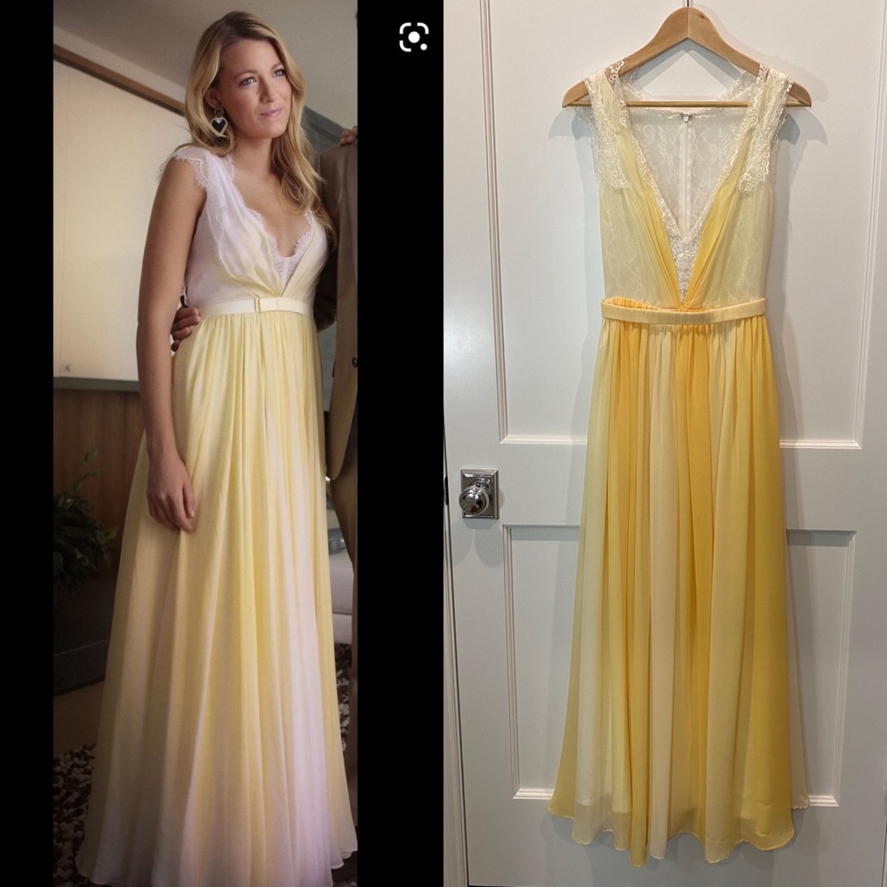 Yellow Chiffon Lace Gown